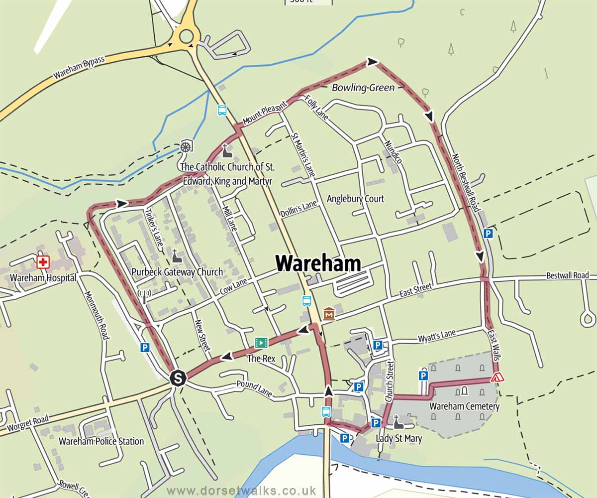 Wareham Historic Town Walls Walk Map 
